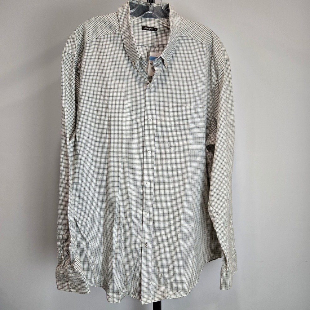 J.McLaughlin Carnegie Tattersall Check Shirt XL Men White Brown Olive Cotton New